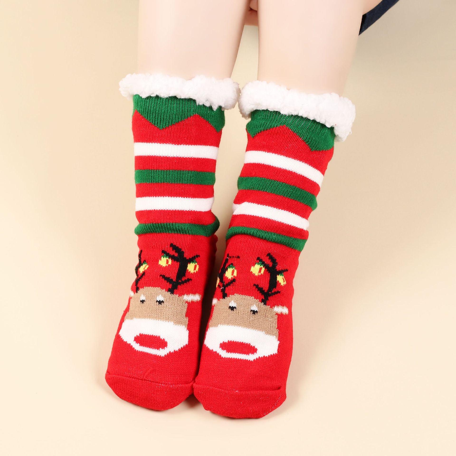 Fuzzy Slipper Socks Winter Nordic Style Knit Short Sock Sleeping Floor Sock